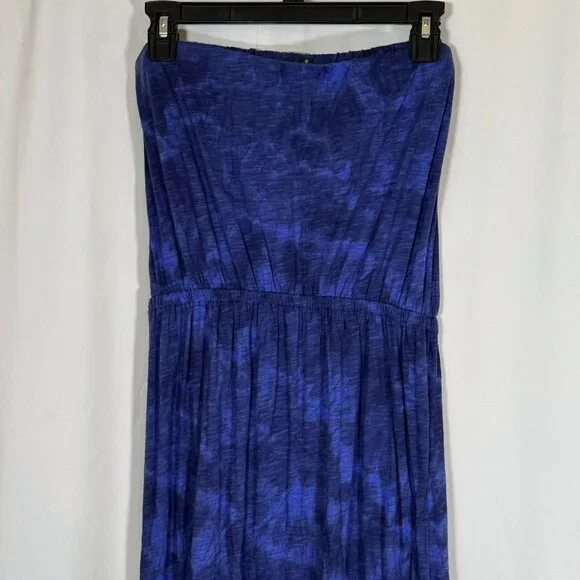 EXPRESS Royal Blue Tiedye Size Medium Strapless Dress Tube Top Sheer Bottom - Picture 7 of 14